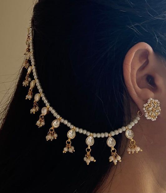 PEARL KUNDAN EARCHAIN WITH PHOOL EARRINGS