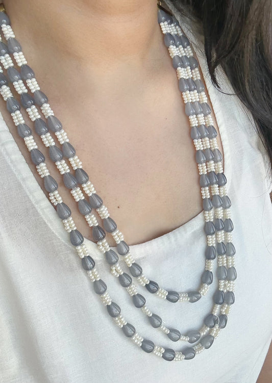 GREY WHITE PEARL MALA