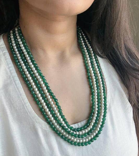 WHITE GREEN LAYERED MALA